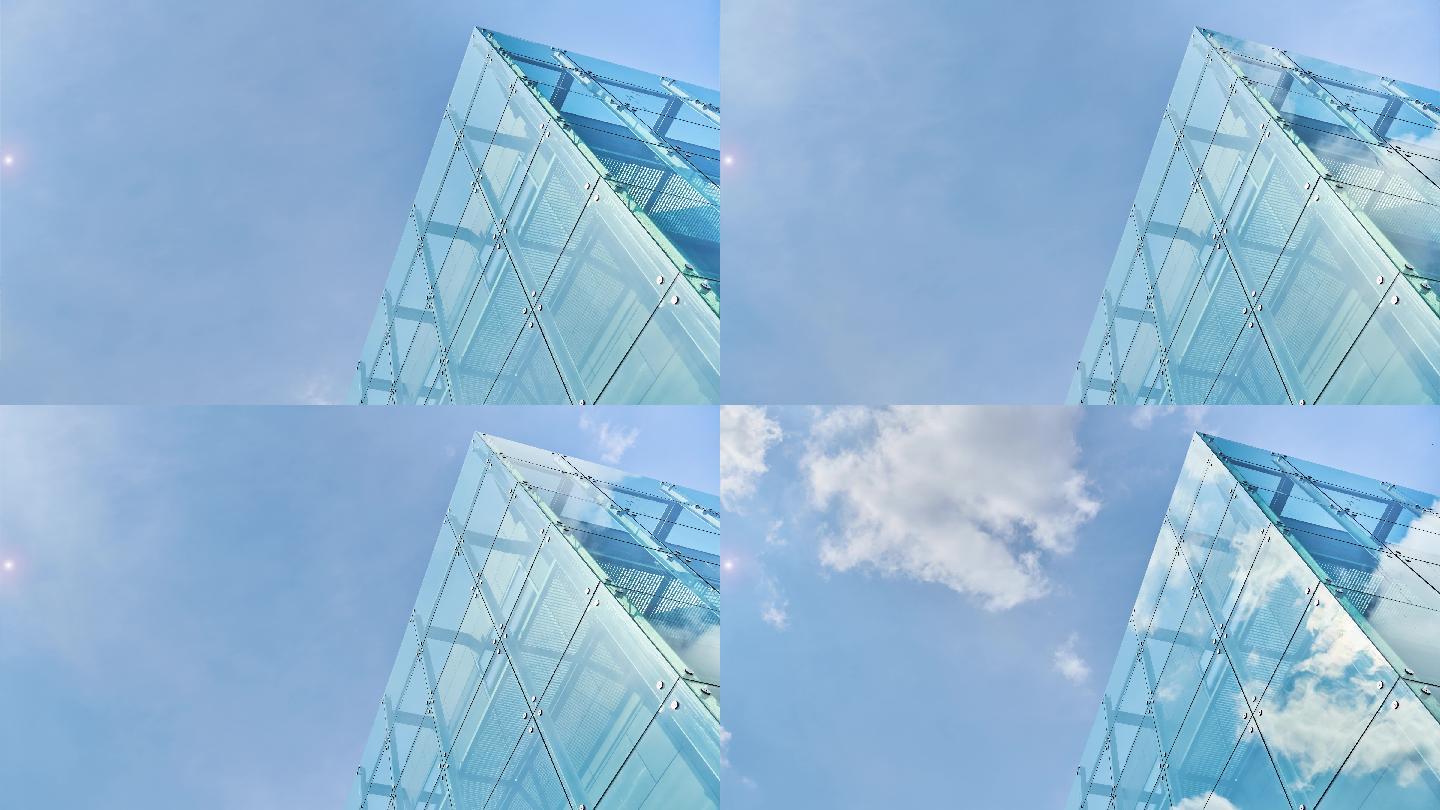 蓝色玻璃建筑的立面