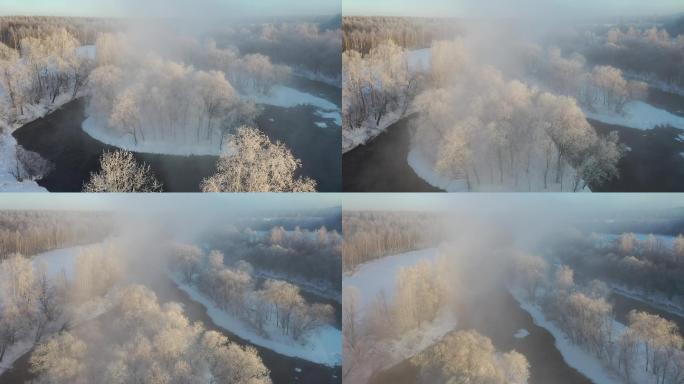 雾凇 东北 农村 冰雪 航拍