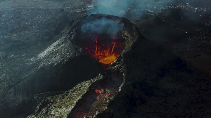 冰岛Fagradalsfjall火山喷发风景鸟瞰图