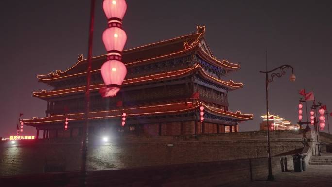 中国陕西西安古城墙夜景