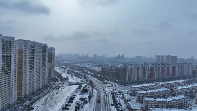 2022大庆新村下雪雪景航拍