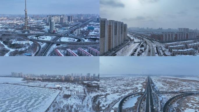 2022大庆新村下雪雪景航拍