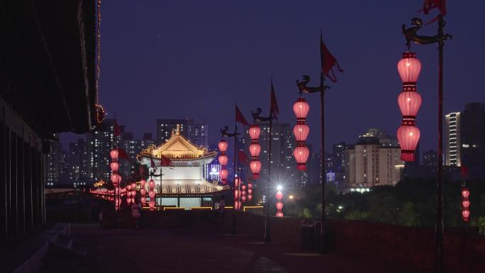 中国陕西西安古城墙夜景