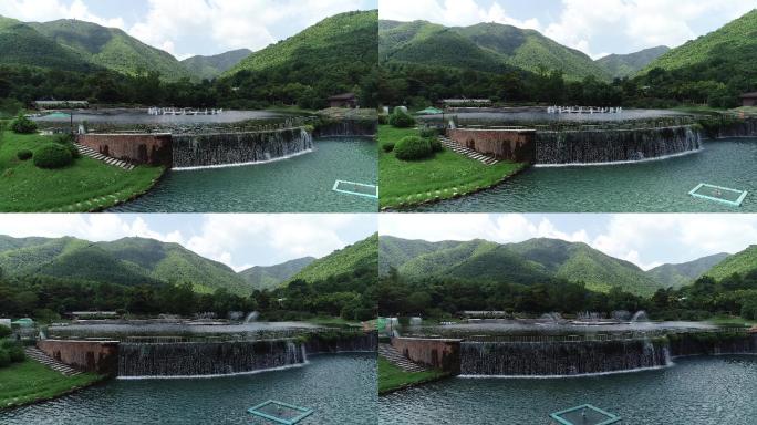 航拍 宜兴竹海 旅游生 态瀑布 喷泉