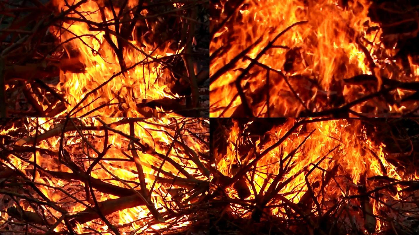 火焰火堆烧火苗大火燃烧的木柴烈焰火花火焰