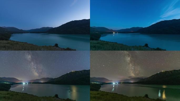 新疆喀纳斯宣传片日转夜星空闪电延时摄影