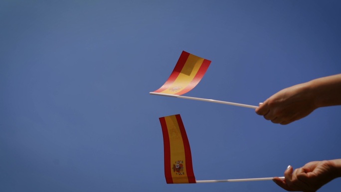 西班牙国旗-b卷挥动挥舞舞动小旗旗帜