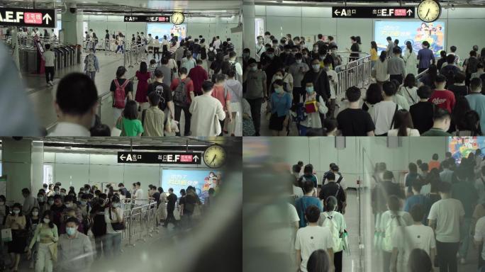 实拍广州地铁上下班高峰期转线人流