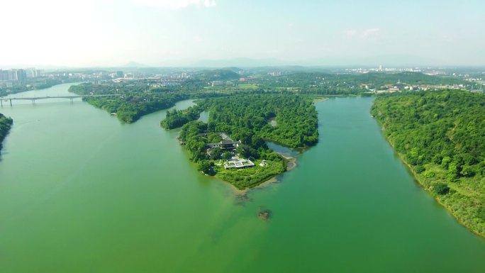 潇湘公园潇水和湘江交汇处绿水青山零陵古城