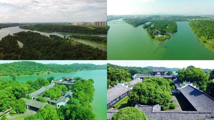潇湘公园潇水和湘江交汇处绿水青山零陵古城