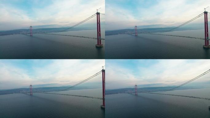 最长的中跨悬索桥施工——Dardanelles 1915 Canakkale大桥4K无人机镜头