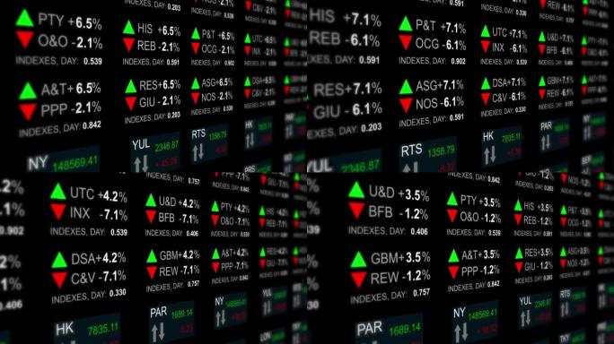 股票市场交易图表电子板，有财务数据背景，有选择的重点。证券交易所市场指数表