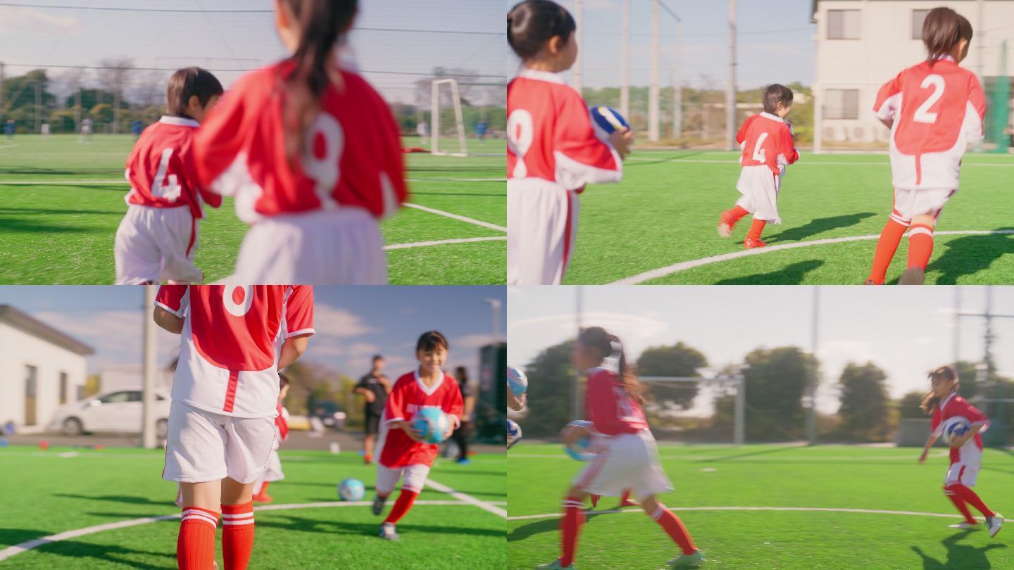 女子儿童足球或足球队队员进行耐力训练
