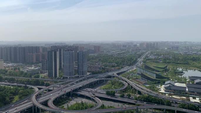 城市鸟瞰高处俯拍立交桥交通车流延时4K
