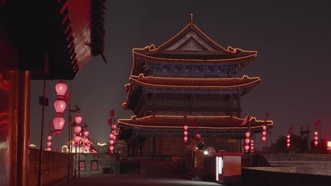 中国陕西西安古城墙夜景