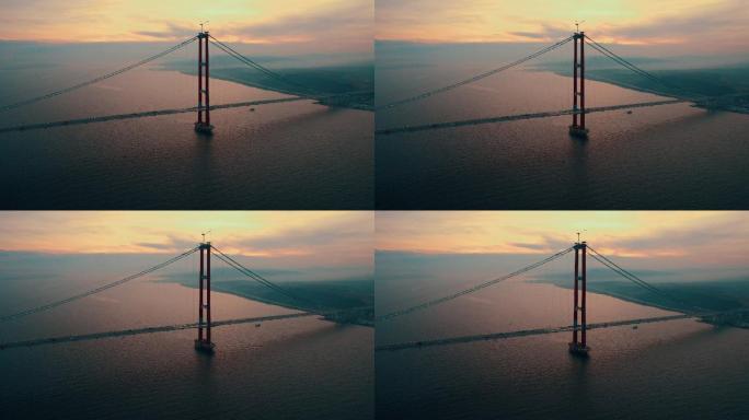 最长的中跨悬索桥施工——Dardanelles 1915 Canakkale大桥4K无人机镜头