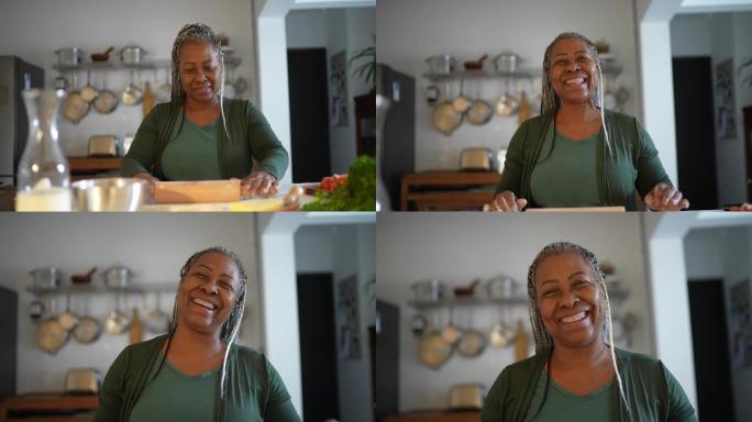 一位资深女性在家烘焙的肖像