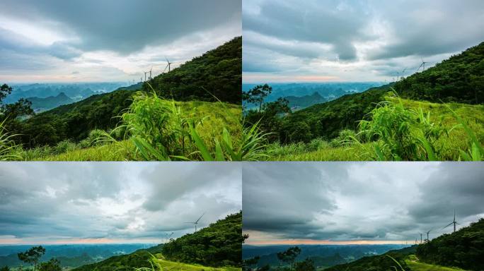 马山杨圩风电站大风车暴风雨晚霞延时摄影