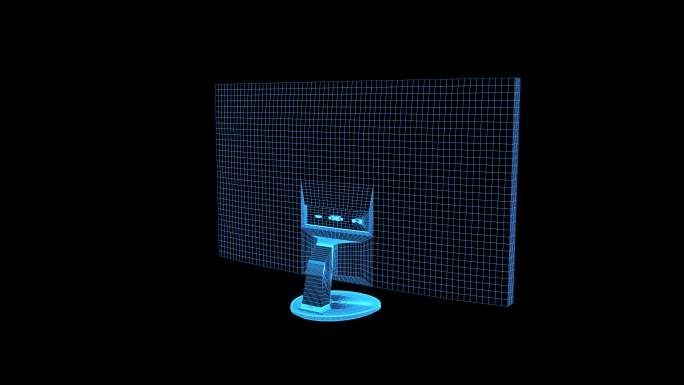 4K蓝色线框全息科技曲面显示器动画带通道