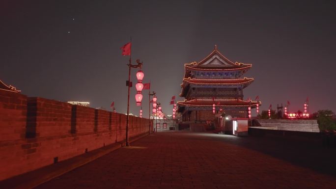 中国陕西西安古城墙夜景