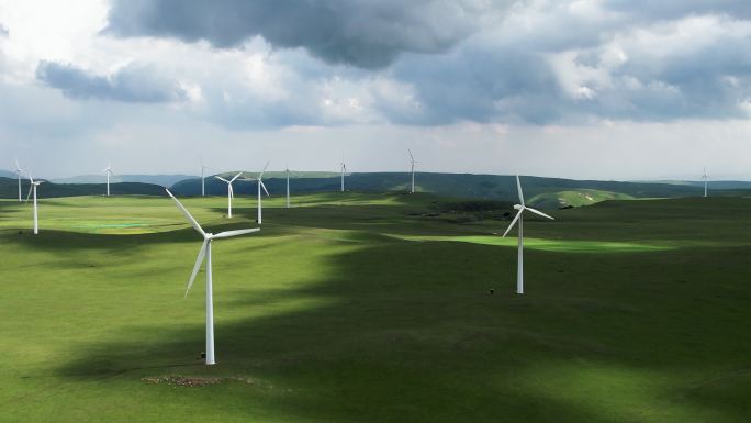 风力涡轮机鸟瞰图风电清洁能源远景