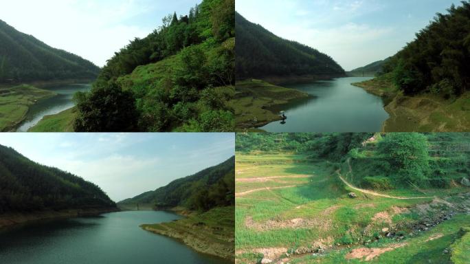 高山梯田和水库航拍