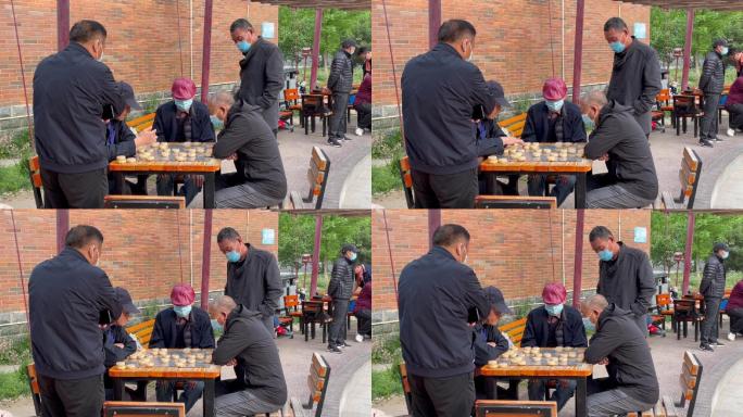 疫情之下小区下象棋的人