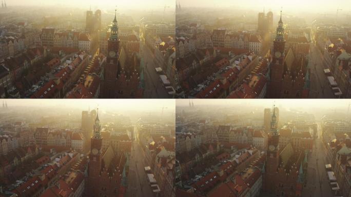 波兰弗罗茨瓦夫鸟瞰图。老城与主广场