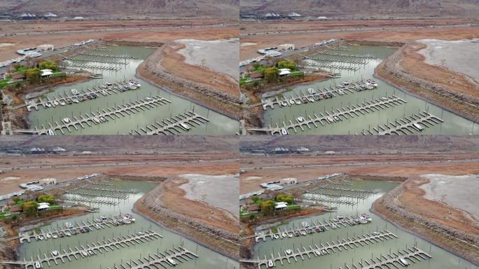无人机俯瞰大盐湖附近的港口