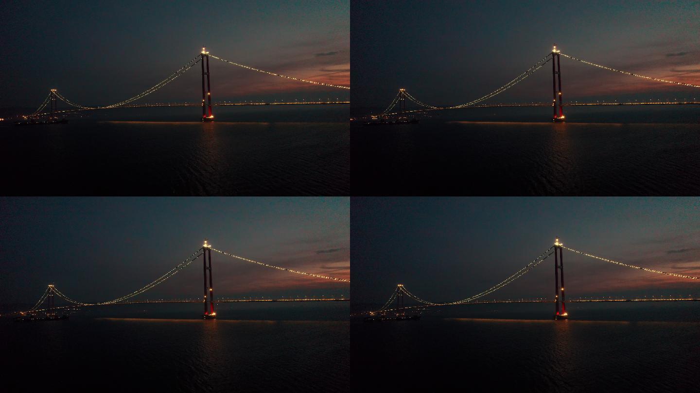 最长的中跨悬索桥施工——Dardanelles 1915 Canakkale大桥夜间4K无人机镜头