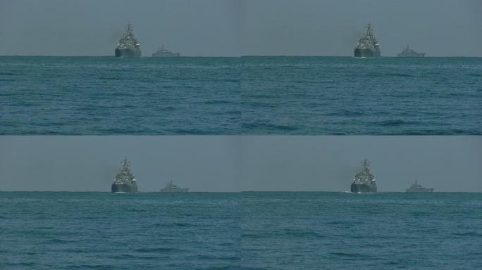 在公海举行海军演习的军舰