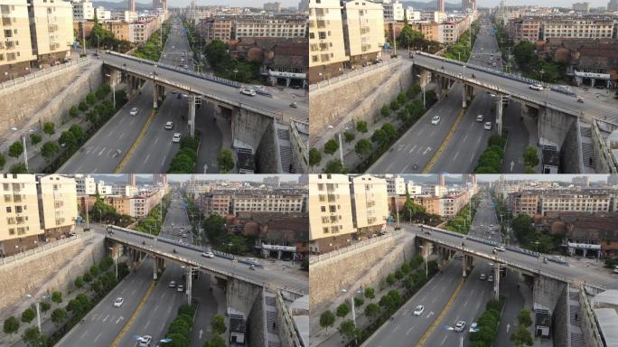 小城天桥车流航拍