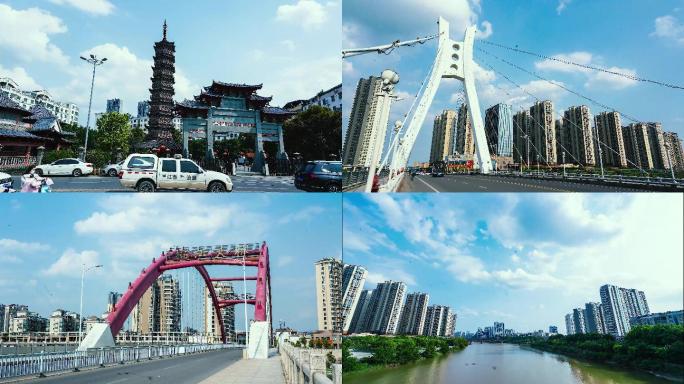 信丰4K延时摄影圣塔广场桃江大桥网红桥