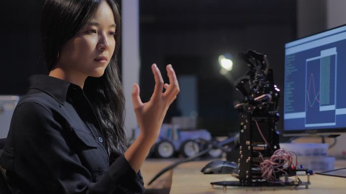 一个十几岁的女孩开发工程师在一个研究实验室工作到很晚，设计了一个未来派的假肢机器人手臂。手臂移动手指