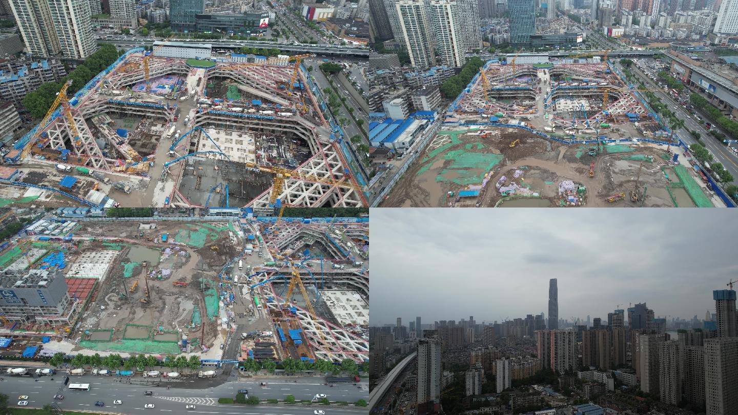 武汉阿里巴巴总部在建工地4k航拍视频素材