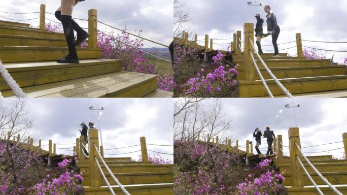 户外登山大长腿登山女生