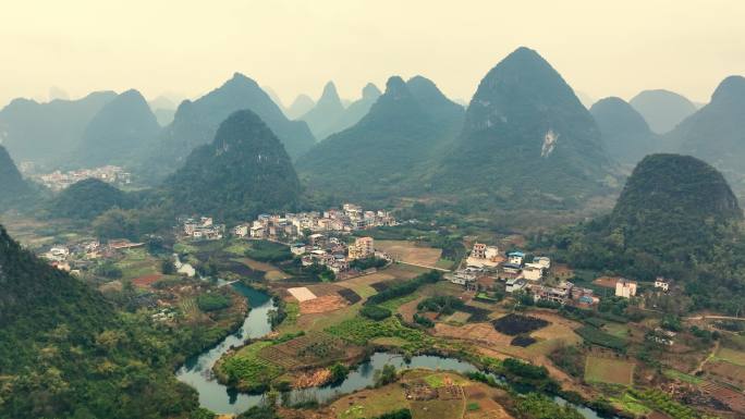 空中乡村空中风景，桂林，中国