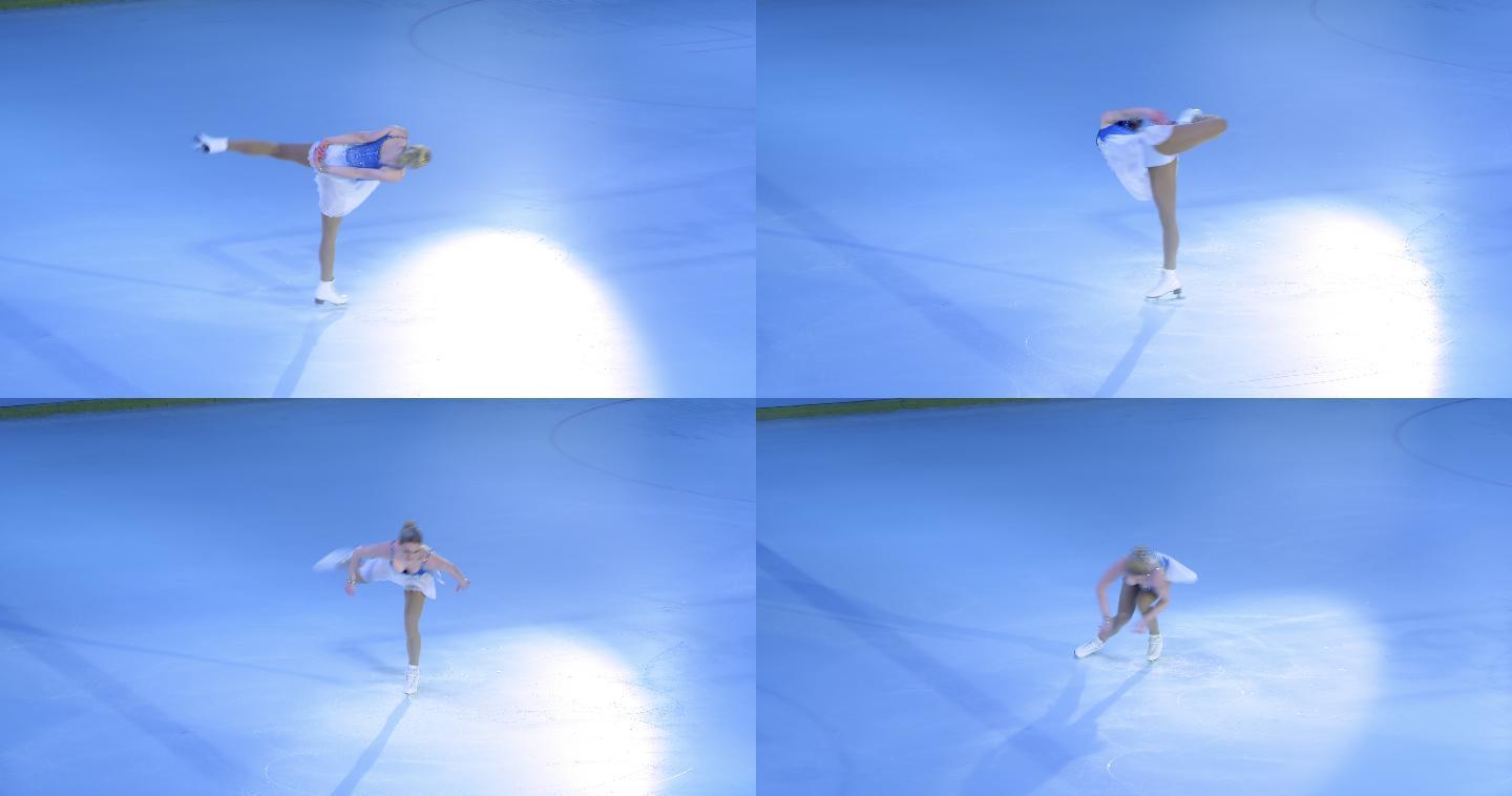 女子花样滑冰运动员做旋转动作