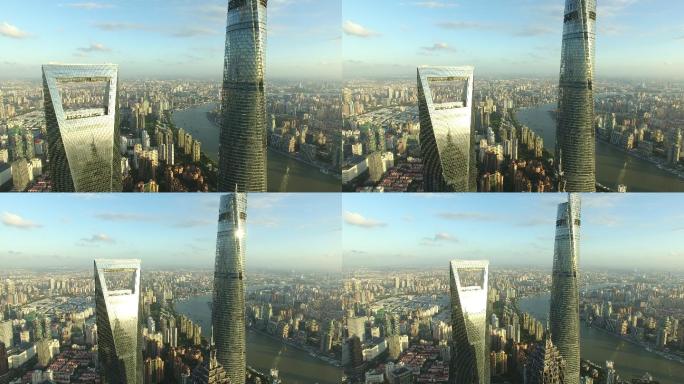 无人机拍摄的上海摩天大楼鸟瞰图