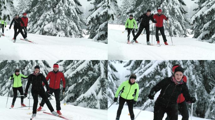 家庭越野滑雪滑雪雪山