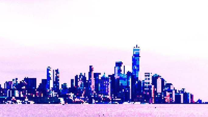 T/L Pixel Art Metropolis，曼哈顿市中心天际线鸟瞰图