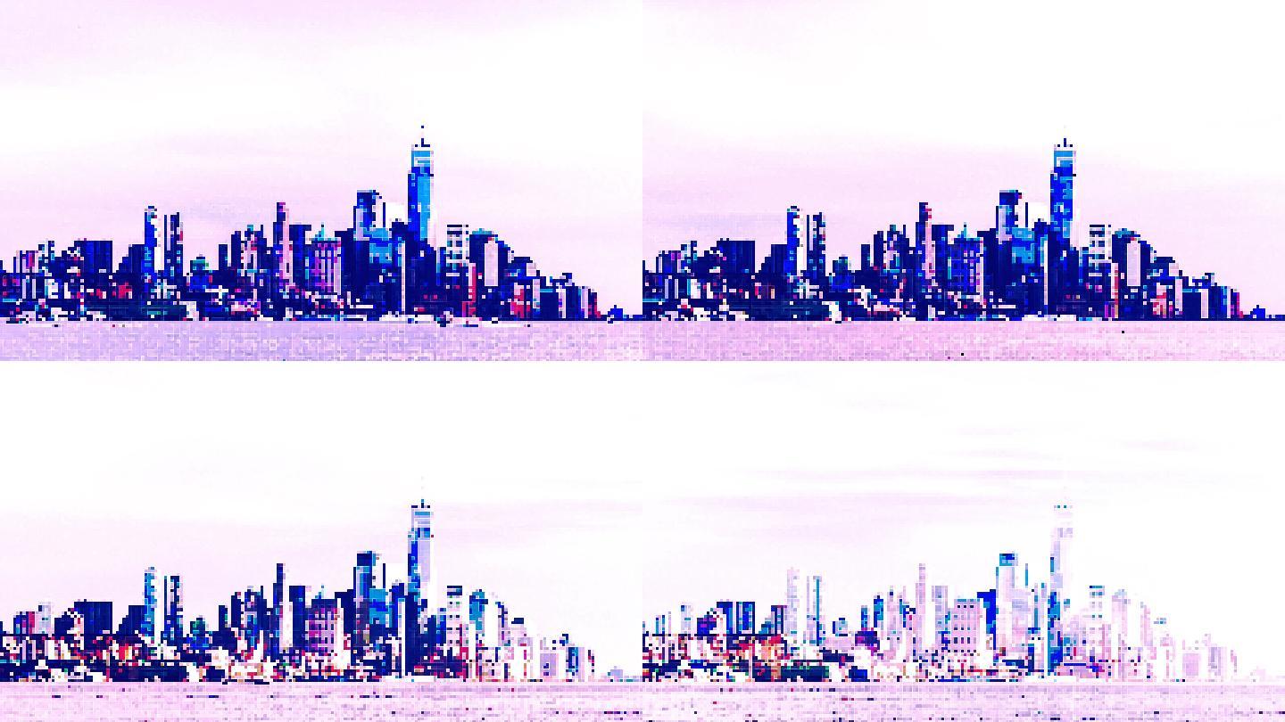 T/L Pixel Art Metropolis，曼哈顿市中心天际线鸟瞰图