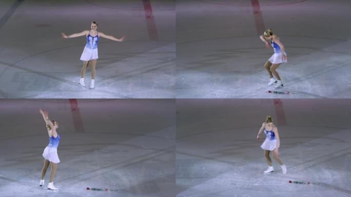 TS女子花样滑冰运动员表演后鞠躬