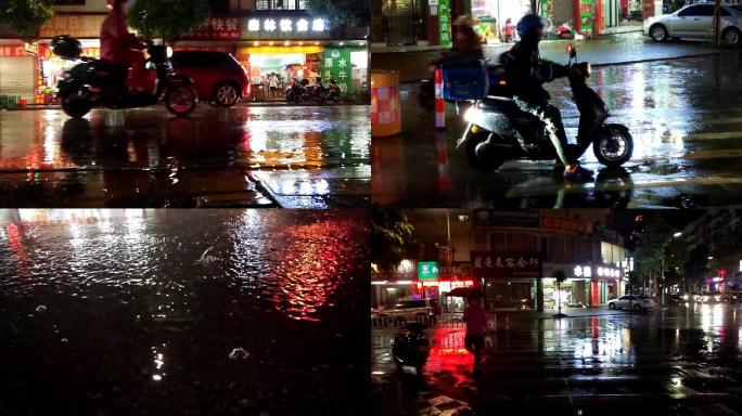 路灯光影雨水倒影光影下雨雨点雨滴