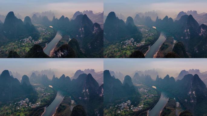 桂林山水鸟瞰图美景喀斯特风貌