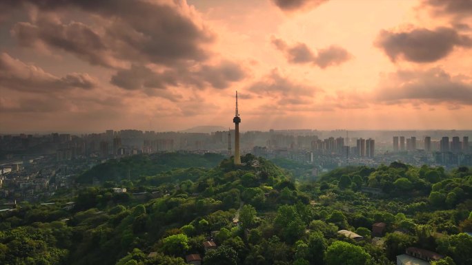 泸州 电视塔 全景 航拍 城市风景