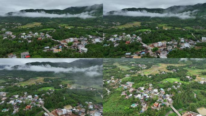 雨后云山雾绕下的村庄