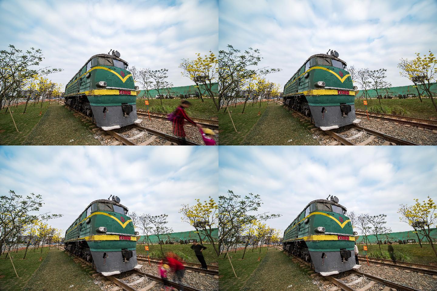 南宁江南公园火车主题公园绿皮火车延时摄影