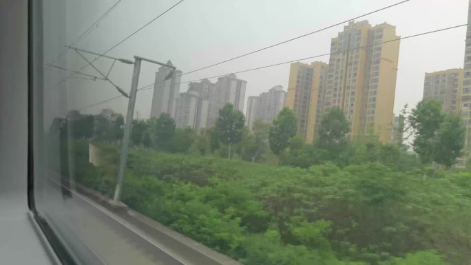 高铁 城市 绿植 车窗 旅行 窗外风景