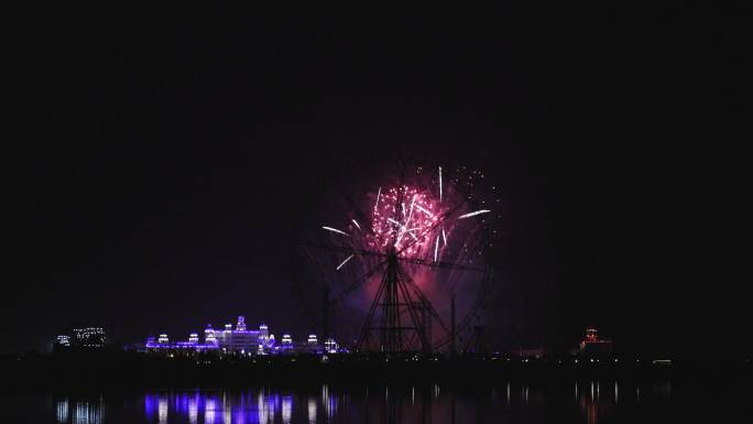 4K常德柳叶湖卡乐星球烟花秀航拍多机位